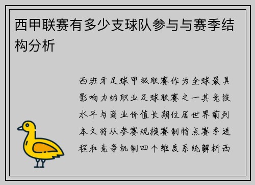 西甲联赛有多少支球队参与与赛季结构分析